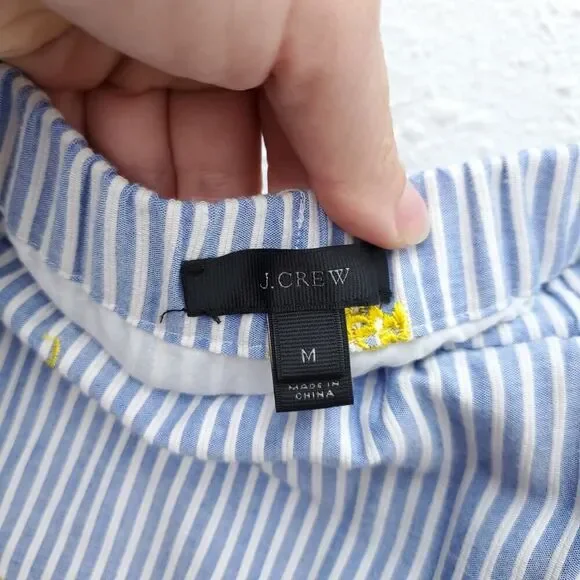 J. CREW Pinapple Embroidered Tiered Seersucker Pinstripe Lagenlook Midi Skirt - Picture 9 of 15